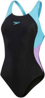 Speedo Colourblock Splice Muscleback Badpak Dames zwart - lichtblauw - paars - 36