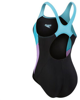 Speedo Colourblock Splice Muscleback Badpak Dames zwart - lichtblauw - paars - 38