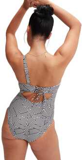 Speedo Damesbadpak Speedo Shaping Printed Asymmetric in Zwart-Wit - maat EU 38 / UK 10 Zwart/wit