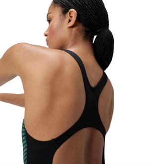 Speedo eco+ dig placem medalist bla/grn wedstrijd badpak dames - - maat 40 Zwart