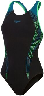 Speedo Eco+M Placem Laneback badpak dames Zwart dessin - 40/L