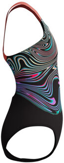 Speedo eco+ print placem powerb bla/red wedstrijd badpak meisjes - Zwart - 152