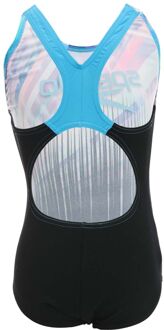 Speedo Girl's Speedo Junior Allover Splashback Swimsuit in Black purple Zwart