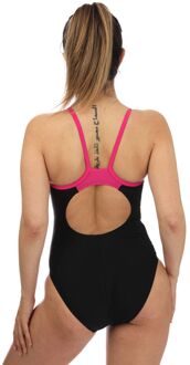 Speedo Muscleback badpak met smalle bandjes voor dames, zwart-roze - maat EU 44 / UK 16