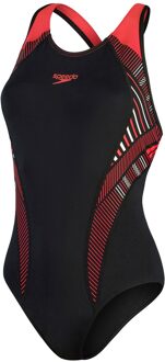 Speedo Placement Laneback Badpak Dames zwart - rood - grijs - 44