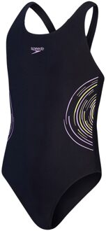 Speedo Placement Muscleback Badpak Meisjes zwart - paars - geel - 128