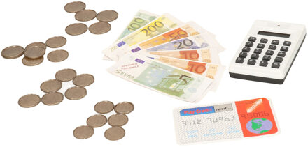 Speelgeld set - met rekenmachine en bankpasje - Winkeltje spelen - Speelgeld Multikleur