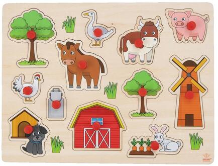 Speelgoed houten noppenpuzzel boerderij thema 30 x 22 cm - Legpuzzels