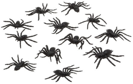 Speelgoed insecten figuren - Spinnen - set 12x stuks - kunststof - 3 x 6 cm - zwart - nep/namaak - Speelfigurenset