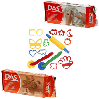 Speelgoed klei combi pakket van 2 kleuren klei met 15-delige kleivormen set - 2 kilo klei - wit/terra - Originele kinder cadeaus