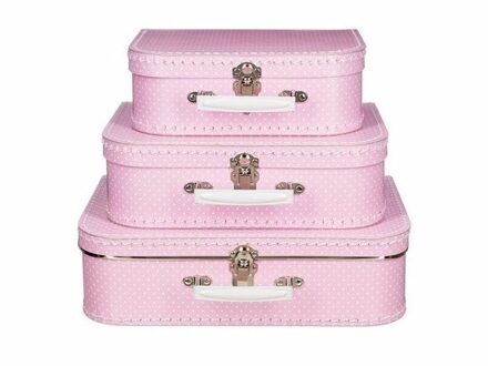 Speelgoed koffertje roze met stippen wit 25 cm