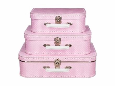 Speelgoed koffertje roze met stippen wit 30 cm