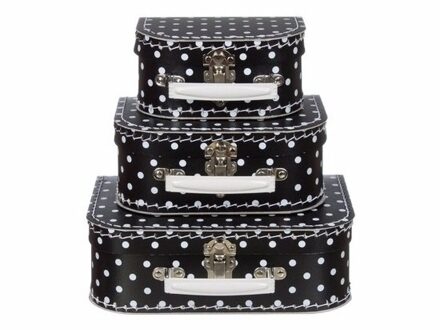 Speelgoed koffertje zwart met witte stippen 20 cm