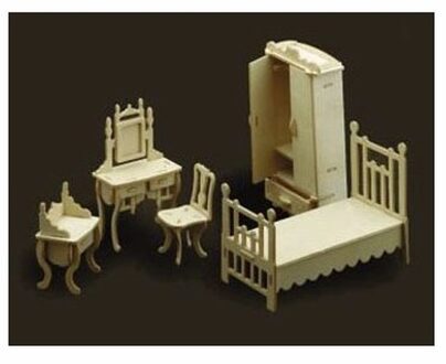 Speelgoed poppenhuis slaapkamer meubels bouwpakket Bruin