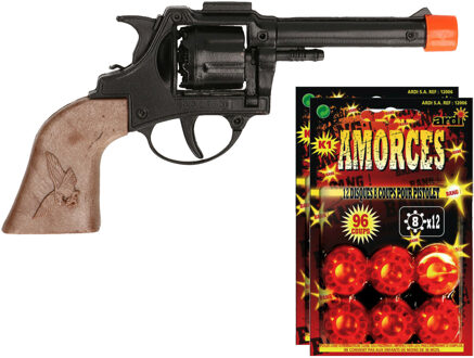 Speelgoed Revolver/pistool met plaffertjes voor een cowboy - metaal - 192 shots - verkleed spullen