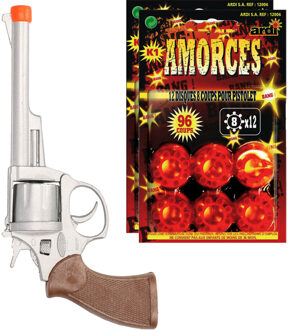 Speelgoed Revolver/pistool met plaffertjes voor een cowboy - metaal - 192 shots - verkleed spullen