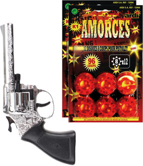 Speelgoed Revolver/pistool met plaffertjes voor een cowboy - metaal - 192 shots - verkleed spullen