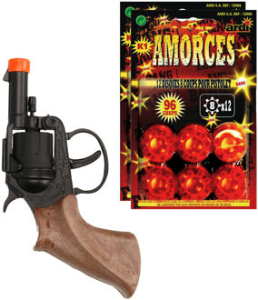 Speelgoed Revolver/pistool met plaffertjes voor een cowboy - metaal - 192 shots - verkleed spullen