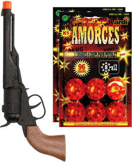 Speelgoed Revolver/pistool met plaffertjes voor een cowboy - metaal - 192 shots - verkleed spullen