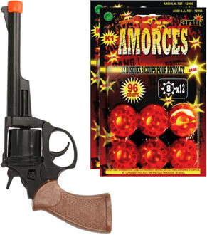 Speelgoed Revolver/pistool met plaffertjes voor een cowboy - metaal - 192 shots - verkleed spullen
