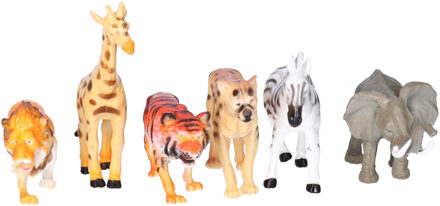 Speelgoed safari dieren speelfiguren - set 6x stuks - kunststof - tussen 8-10 cm - mix van dieren