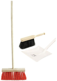 Speelgoed schoonmaak set stoffer en blik met bezem wit/rood