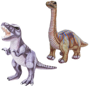 Speelgoed set van 2x pluche dino knuffels T-Rex en Apatosaurus van 30 cm - Knuffeldier Bruin