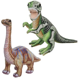 Speelgoed set van 2x pluche dino knuffels T-Rex en Apatosaurus van 30 cm - Knuffeldier Multikleur