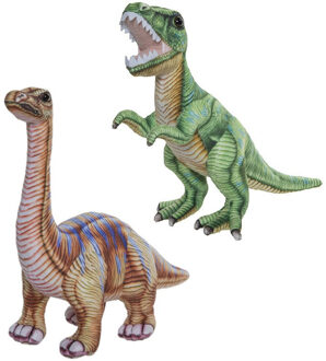 Speelgoed set van 2x pluche dino knuffels T-Rex en Apatosaurus van 30 cm - Knuffeldier Multikleur