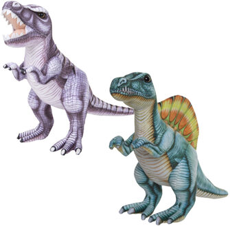 Speelgoed set van 2x pluche dino knuffels T-Rex en Stegosaurus van 30 cm - Knuffeldier Multikleur