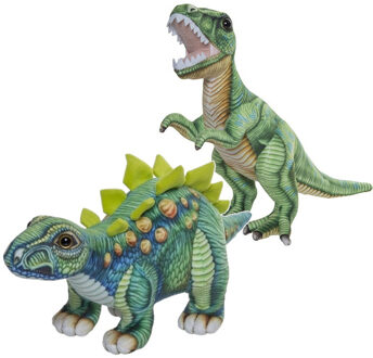 Speelgoed set van 2x pluche dino knuffels T-Rex en Stegosaurus van 30 cm