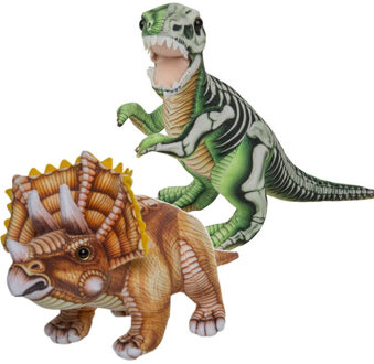 Speelgoed set van 2x pluche dino knuffels T-Rex en Triceratops van 30 cm - Knuffeldier Multikleur