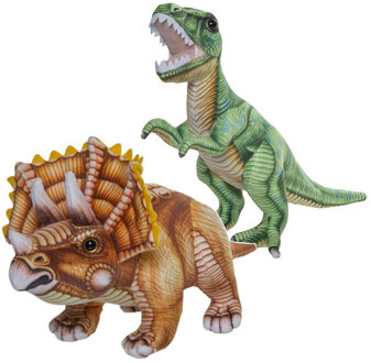 Speelgoed set van 2x pluche dino knuffels T-Rex en Triceratops van 30 cm - Knuffeldier Multikleur