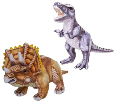 Speelgoed set van 2x pluche dino knuffels T-Rex en Triceratops van 30 cm - Knuffeldier Multikleur