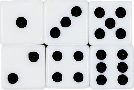 Speelgoed spellen Dobbelstenen - 6x stuks - wit/zwart - kunststof