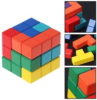 Speelgoed Tetris Magic Cube multi-color 3D Houten Puzzel Educatief Brain Teaser Game IQ Tester Kids