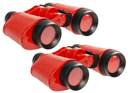 Speelgoed verrekijker voor kinderen - 2x - rood - 14 cm - kunststof - speelgoed