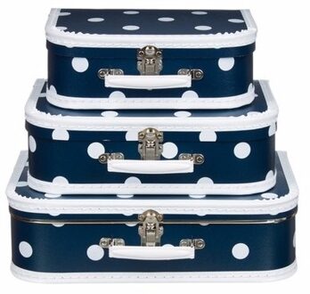 Speelgoedkoffertje navy witte stip 30 cm - Kinderkoffers