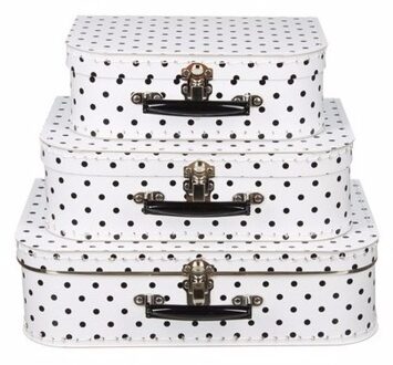 Speelgoedkoffertje wit polka dot 25 cm - Kinderkoffers