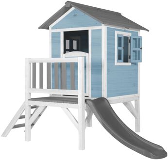 Speelhuis Beach Lodge XL Blauw met AXI Lodge XL Speelhuis Caribisch blauw - Grijze Glijbaan Speelhuis op palen met