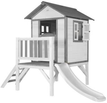 Speelhuis Beach Lodge XL Wit met witte glijbaan Speelhuis op palen met veranda gemaakt van FSC hout