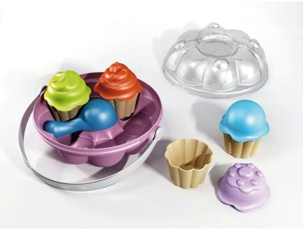 Speelset cupcake zandvormen in emmer - plastic - kinderen - zandbak - Zandspeelsets