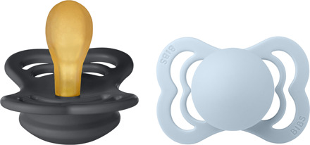 Speen BIBS Supreme 2 Pack Latex Maat 1 Ijzer/Babyblauw 2 st
