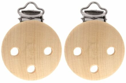 Speenkoord/wagenspanner clip - 2x - naturel - hout - met bretelsclip - zelf beschilderen Beige
