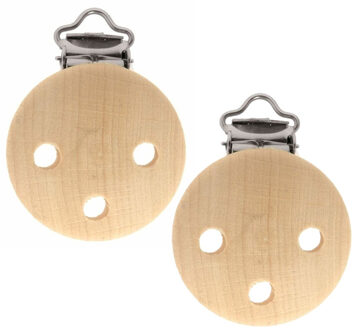 Speenkoord/wagenspanner clip - 2x - naturel - hout - met bretelsclip - zelf beschilderen