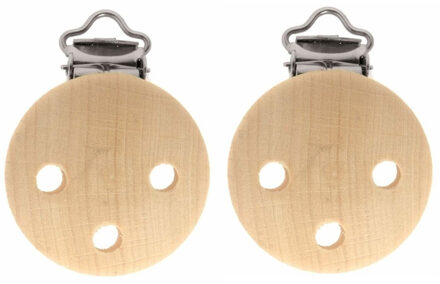 Speenkoord/wagenspanner clip - 4x - naturel - hout - met bretelsclip - zelf beschilderen
