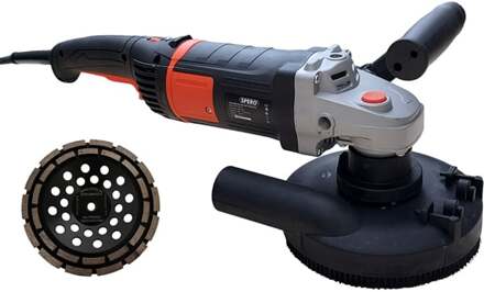 Spero Deluxe betonslijper cq schuur & polijstmachine | 180mm | 2200Watt | droog + verende stofkap & steen diamant komschijf - SPHS2001B-PR