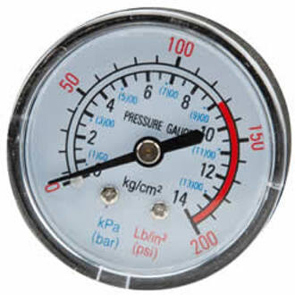 Spero Kunststof compressor drukmeter | 54mm | Bar/PSI | achteraansluiting 1/4 (M) | max. 14Bar - gcmtrakl