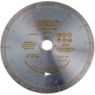 Spero Tegel & natuursteen diamantzaagblad | 230mm | asgat 25.40mm - SDB230T25