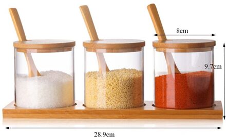 Spice Jars Keuken Transparant Kruiderij Zout Peper Opslag Containers Met Houten Lepel Bamboe Deksel Suiker Koffie Kruiden Fles 1reeks